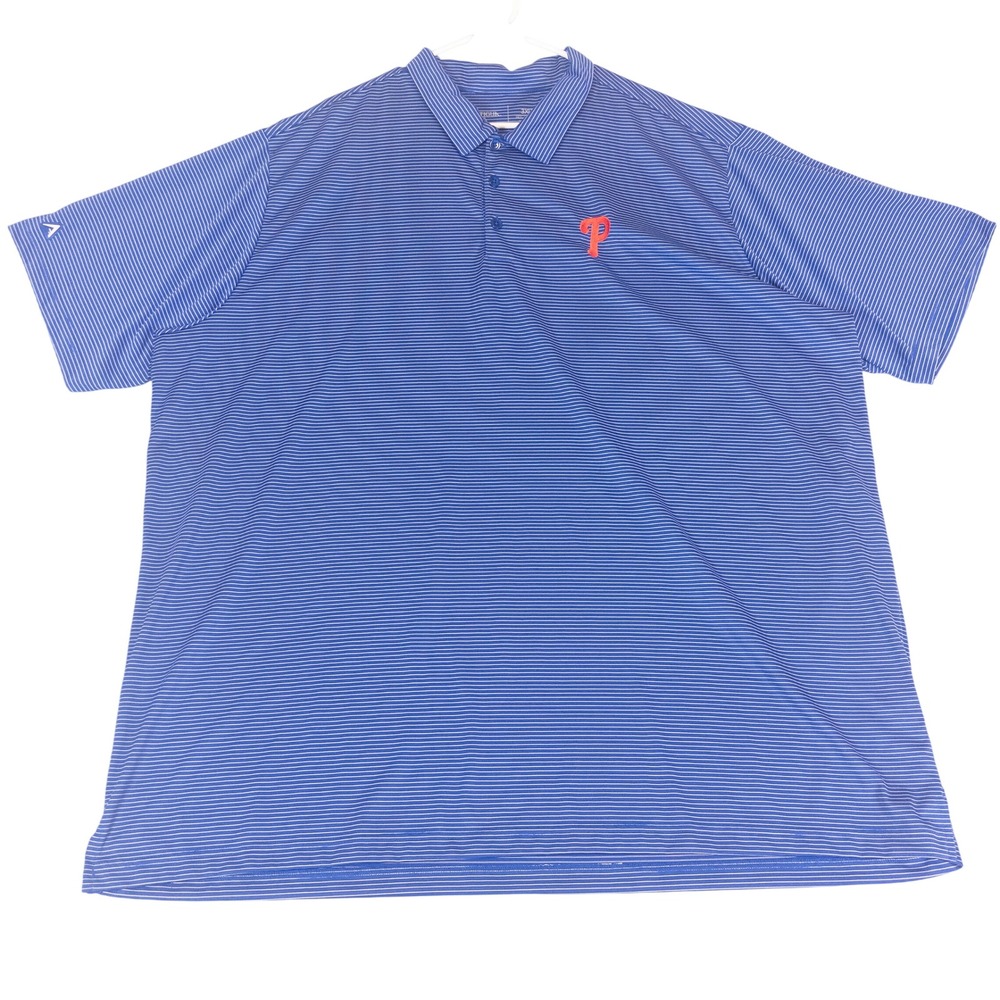 Antigua Mens 3XLT Philadelphia Phillies MLB Blue Striped Short Sleeve Polo Shirt